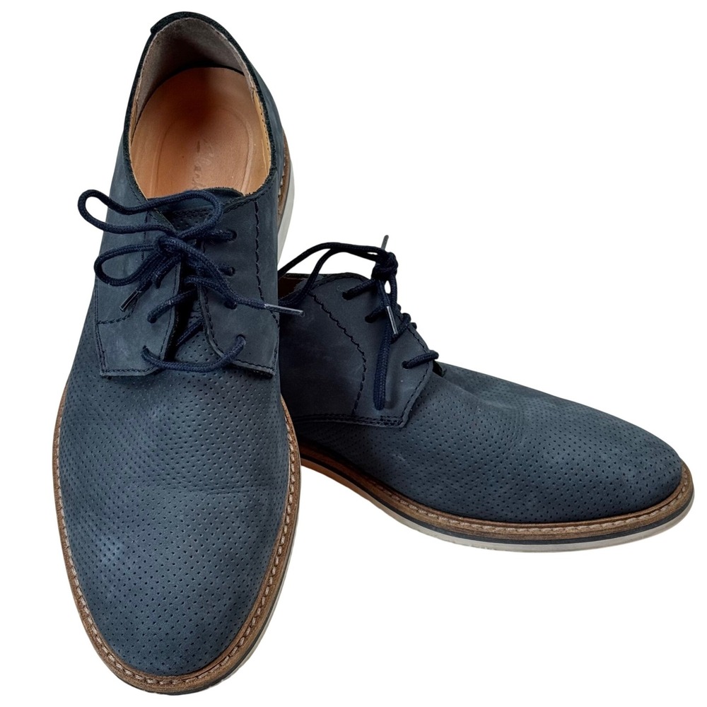 Clarks Derby Oxford Lace Up Dress Shoes 9.5 Mens Navy Blue Perforated Leather